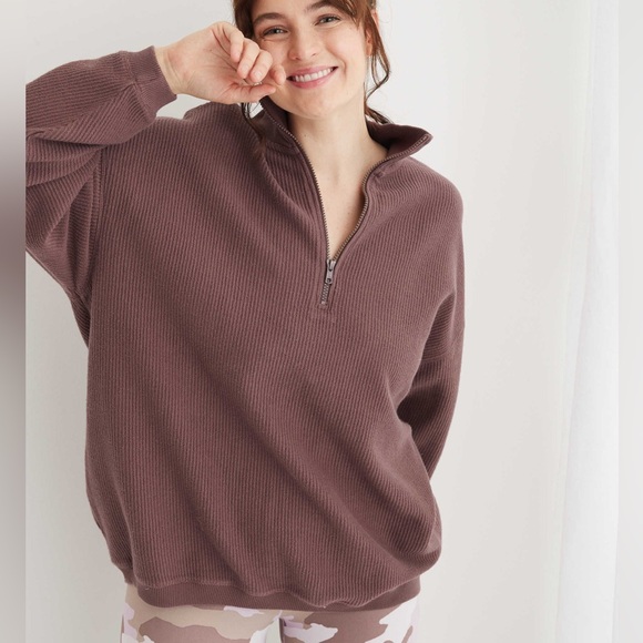 Aerie Tops - Aerie Ribbed Quarter-Zip Pullover | Oversized